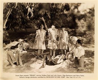 (CINEMA) Group of 10 publicity stills from the movie Freaks, the classic horror tale directed by Tod Browning and reissued by Dwain Esp